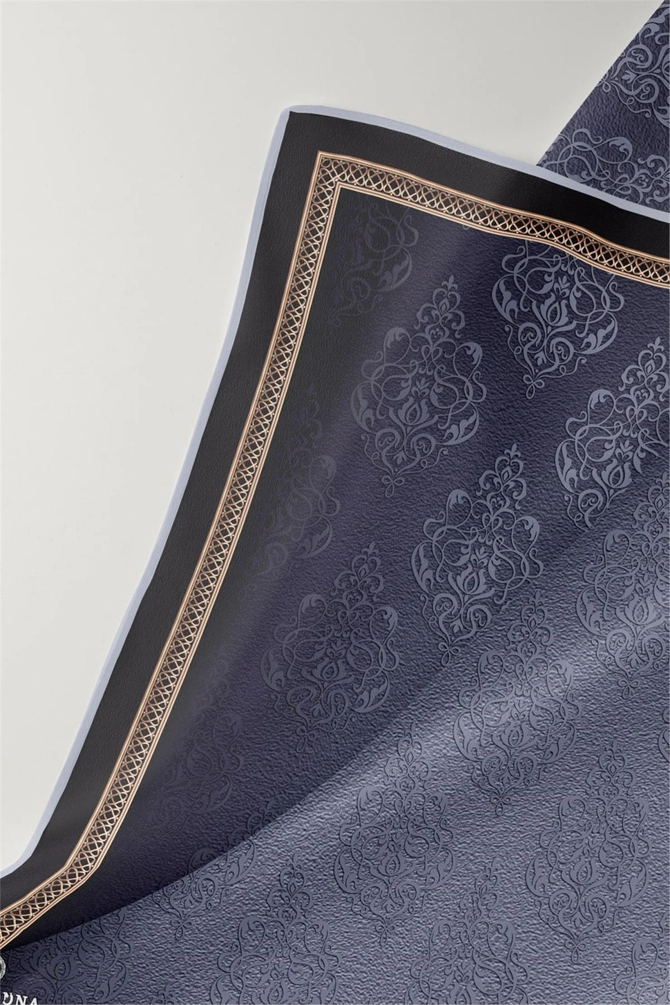 Vissona Twill İpek Eşarp Siyah, Gümüş, Barok Desenli