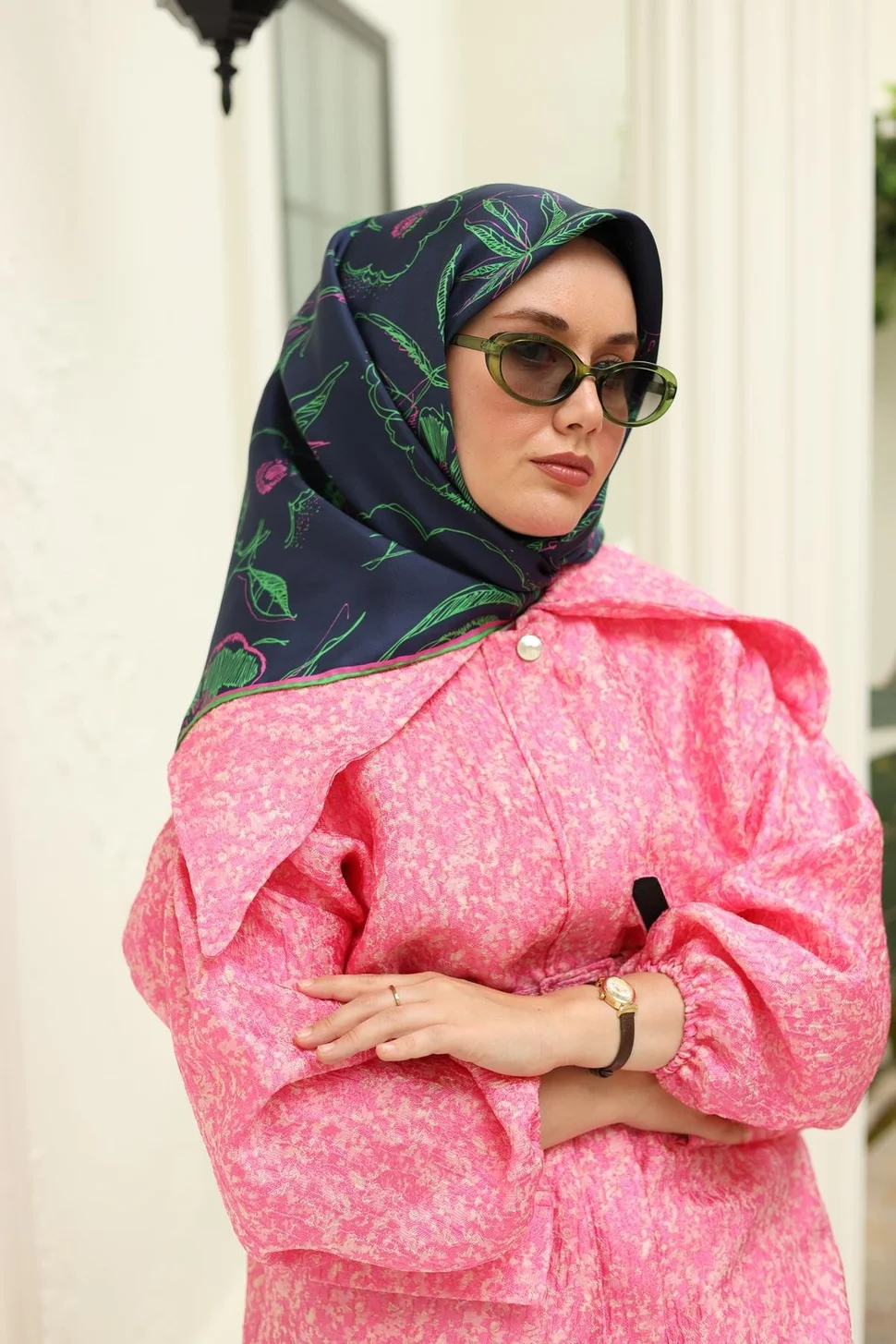 Silk Home Twill İpek Eşarp 11433-01 Lacivert, Pembe, Yeşil