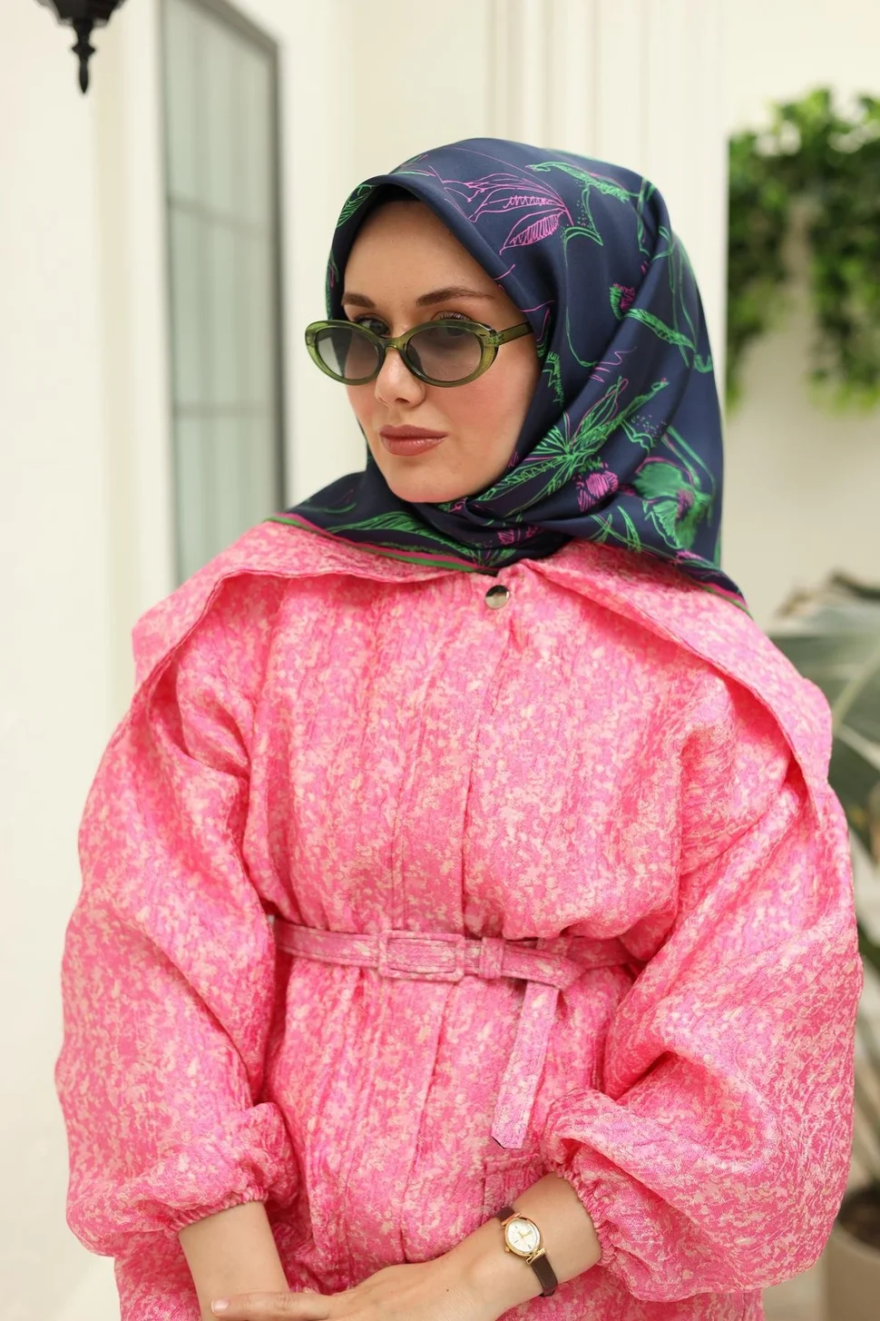 Silk Home Twill İpek Eşarp 11433-01 Lacivert, Pembe, Yeşil