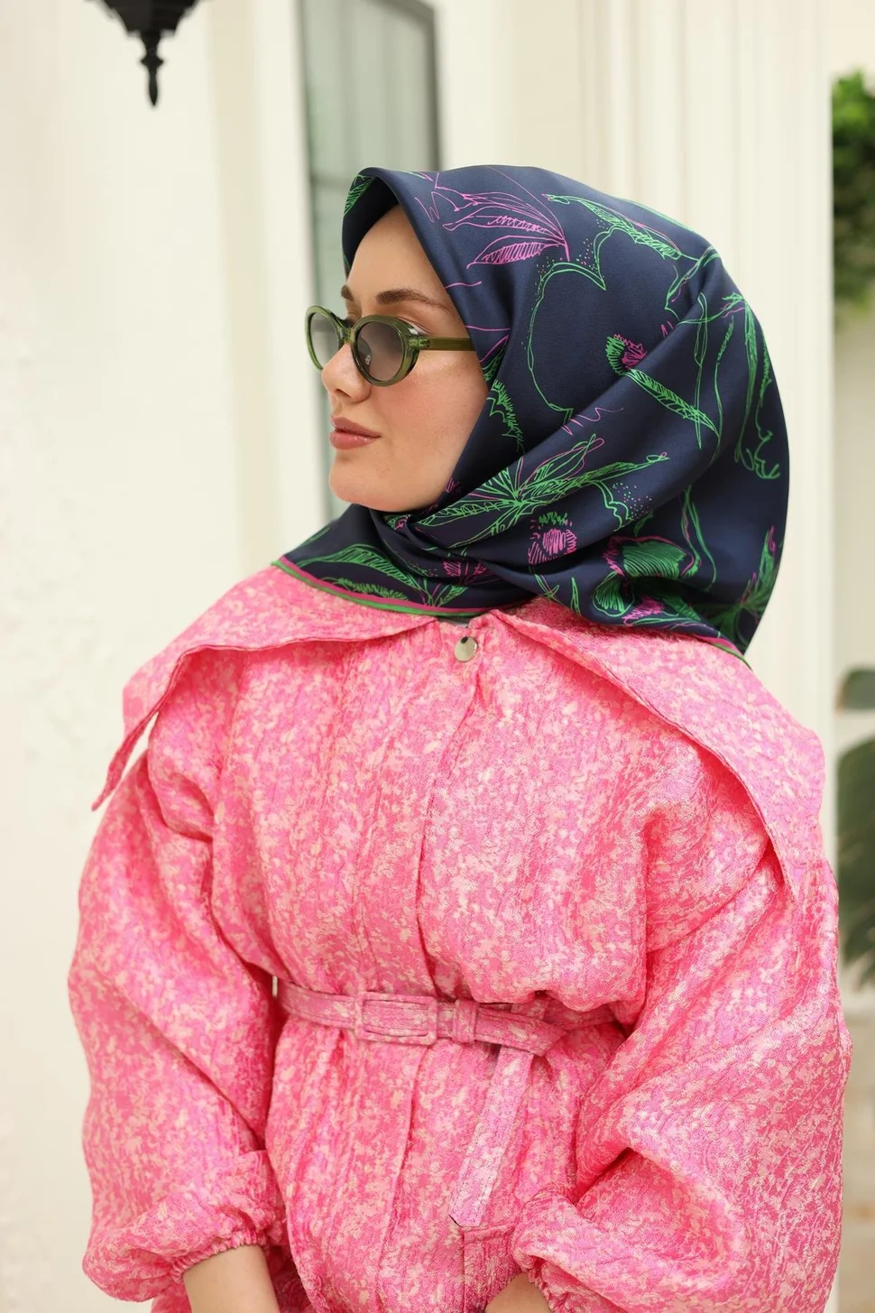 Silk Home Twill İpek Eşarp 11433-01 Lacivert, Pembe, Yeşil