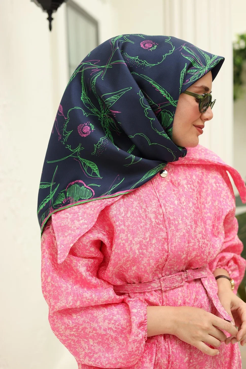 Silk Home Twill İpek Eşarp 11433-01 Lacivert, Pembe, Yeşil