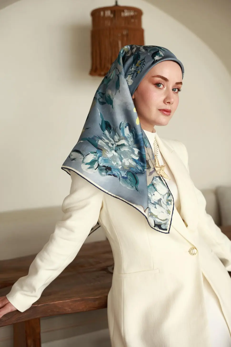 Silk Home Twill İpek Eşarp 11467-13 Mavi, Gri