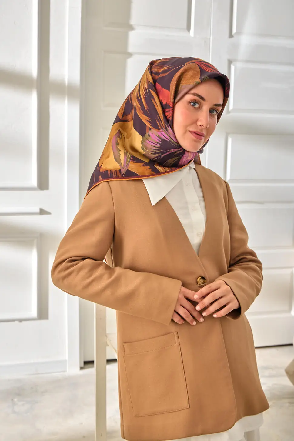Silk Home Twill İpek Eşarp 11480-41 Patlıcan Moru, Taba, Lila