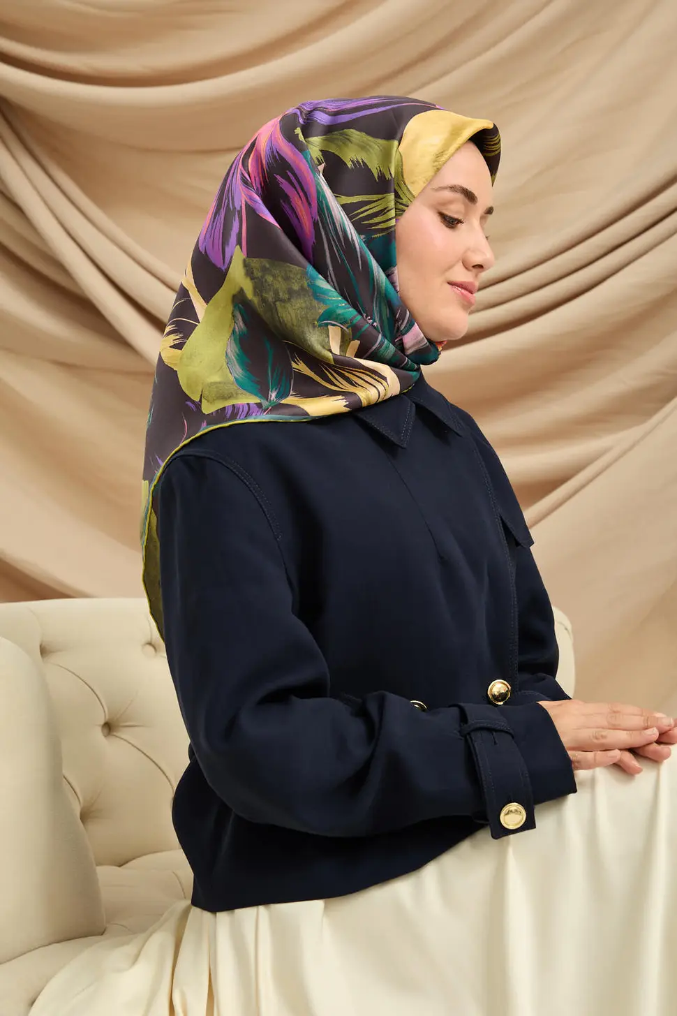 Silk Home Twill İpek Eşarp 11480-50 Antrasit, Pembe, Yeşil, Mor