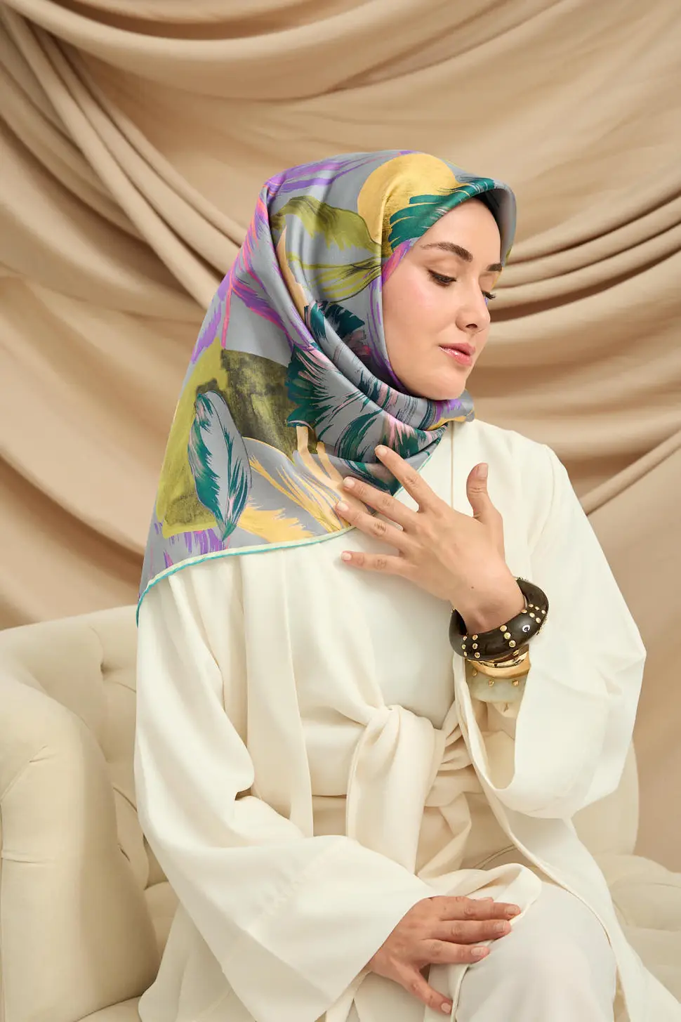 Silk Home Twill İpek Eşarp 11480-51 Pembe, Yağ Yeşili