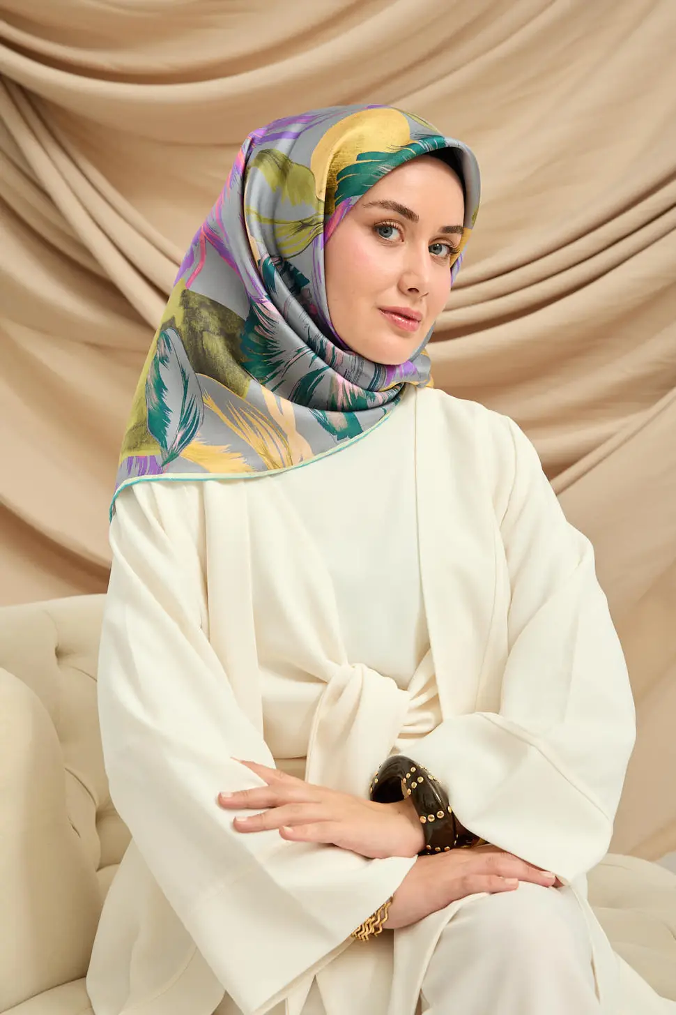 Silk Home Twill İpek Eşarp 11480-51 Pembe, Yağ Yeşili