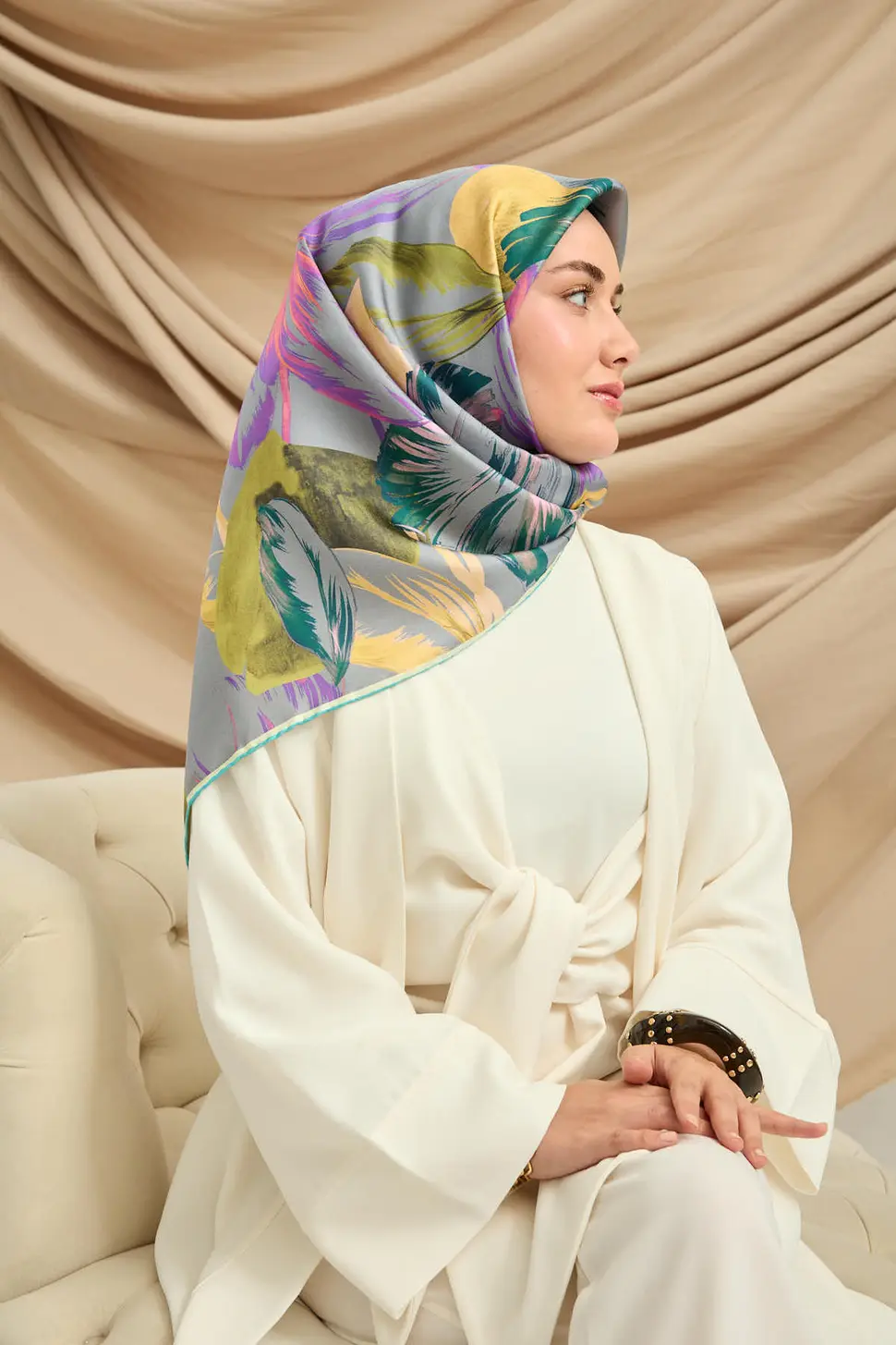 Silk Home Twill İpek Eşarp 11480-51 Pembe, Yağ Yeşili