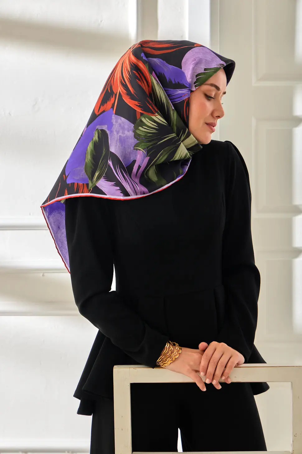 Silk Home Twill İpek Eşarp 11480-69 Koyu Lacivert, Mor, Kiremit