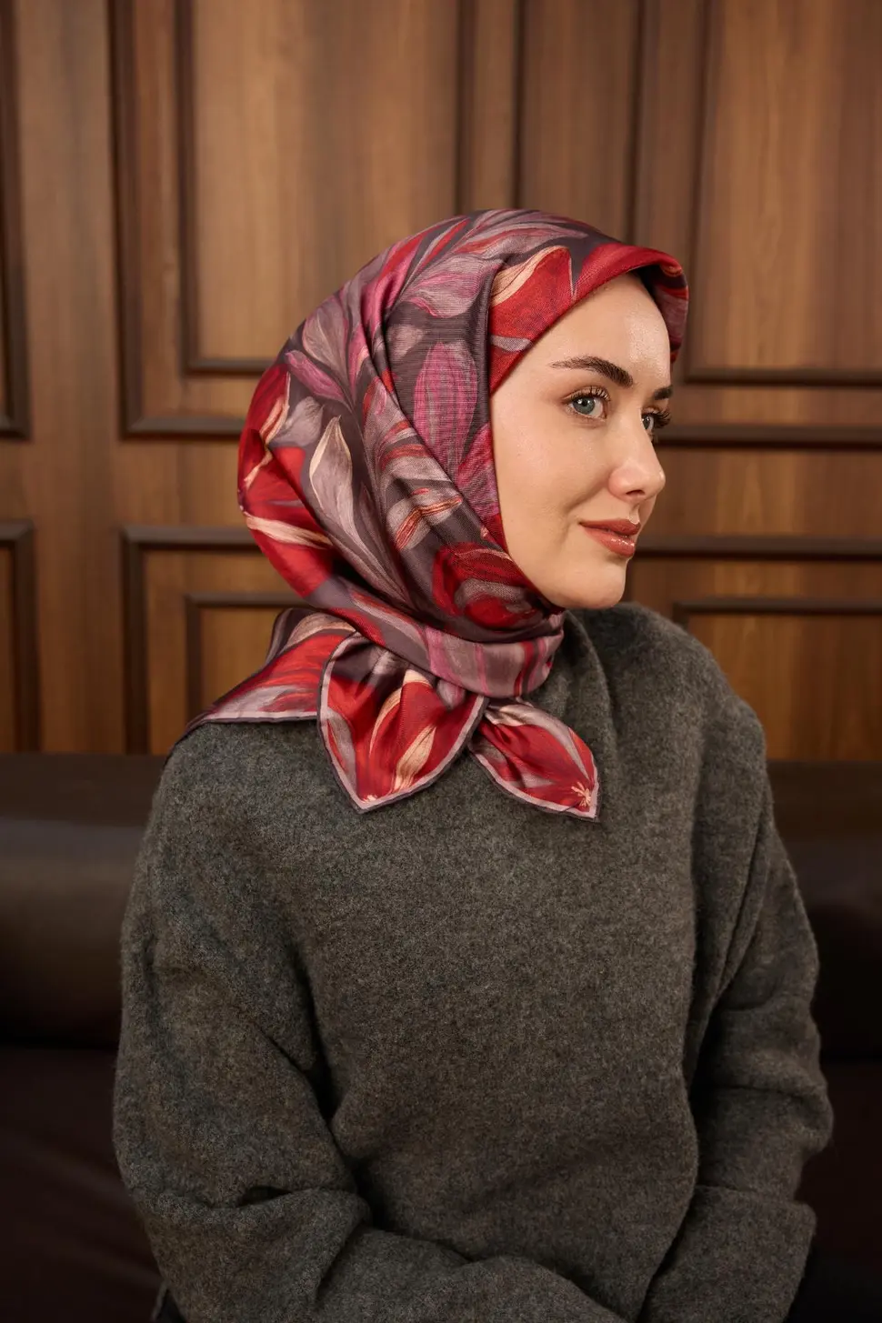 Silk Home Twill İpek Eşarp 11493-16 Pastel Mor, Kızıl Turuncu, Pembe