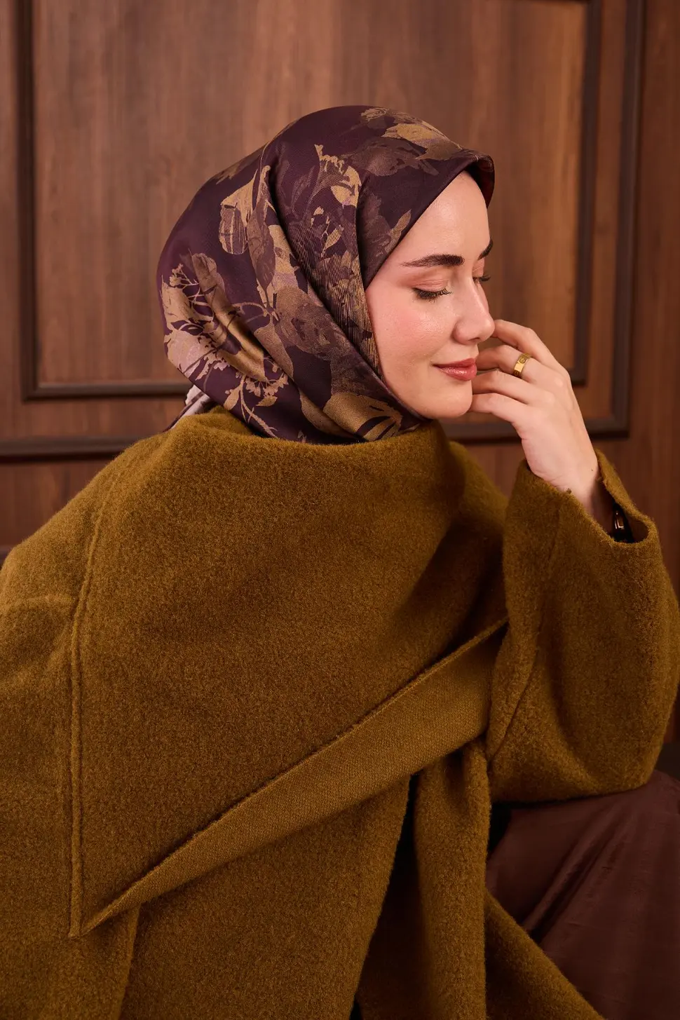 Silk Home Twill İpek Eşarp 11497-13 Koyu Bordo, Vizon