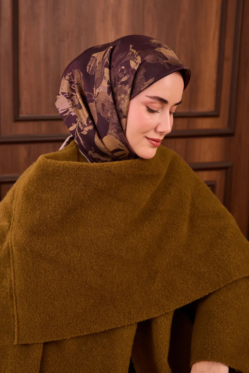 Silk Home Twill İpek Eşarp 11497-13 Koyu Bordo, Vizon
