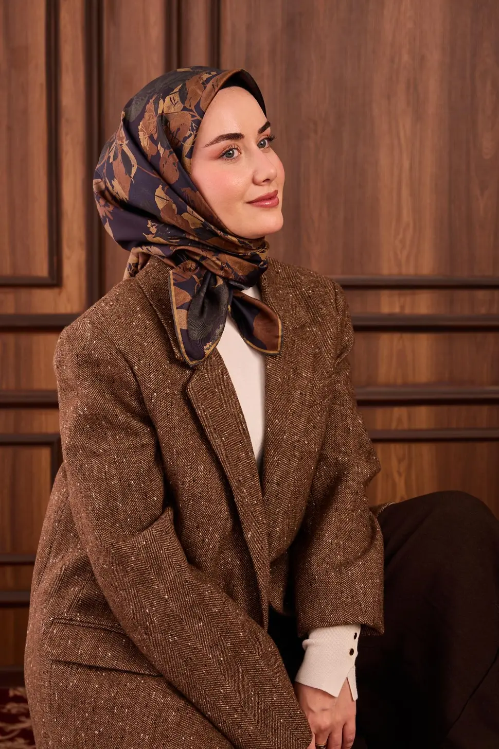 Silk Home Twill İpek Eşarp 11497-20 Lacivert, Kahverengi