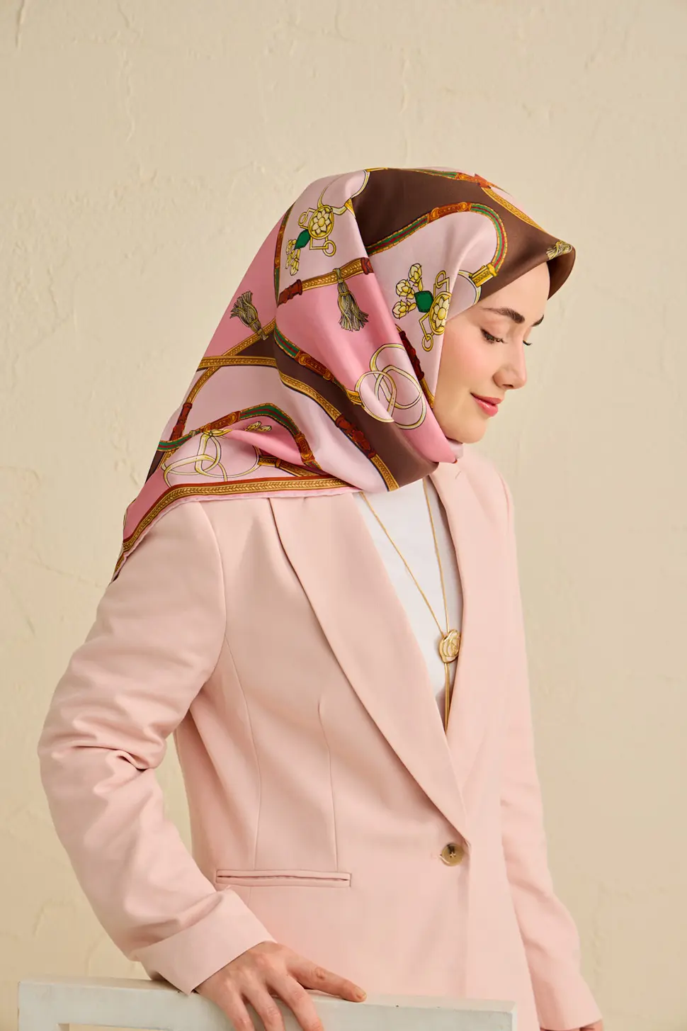 Silk Home Twill İpek Eşarp 11500-03 Pembe, Kahverengi