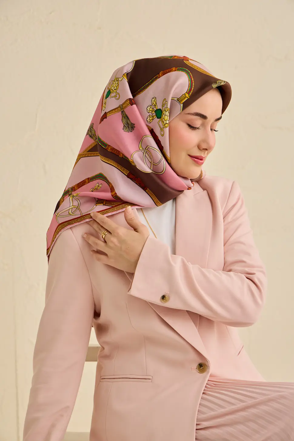 Silk Home Twill İpek Eşarp 11500-03 Pembe, Kahverengi