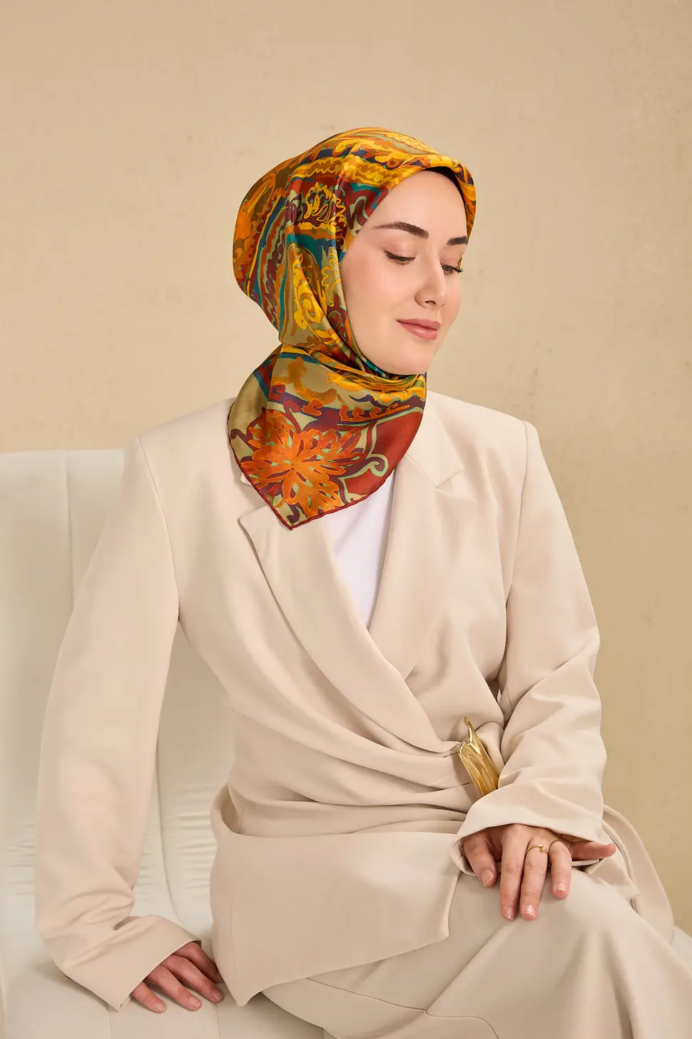 Silk Home Twill İpek Eşarp 11512-07 Kiremit, Turuncu, Hardal