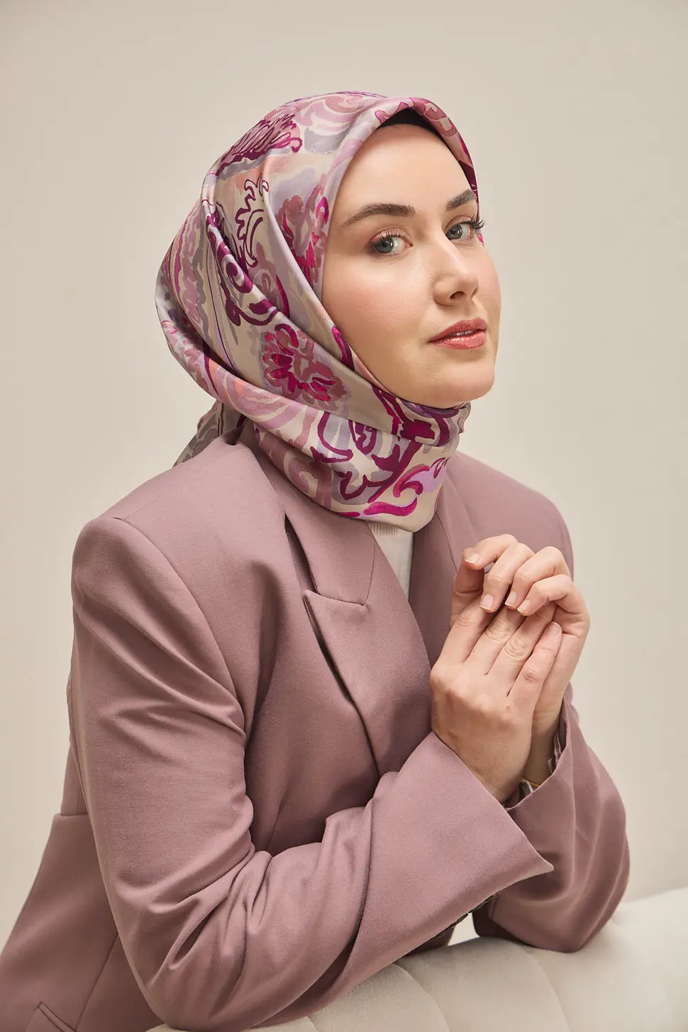 Silk Home Twill İpek Eşarp 11512-36 Eflatun, Mor Art Desen