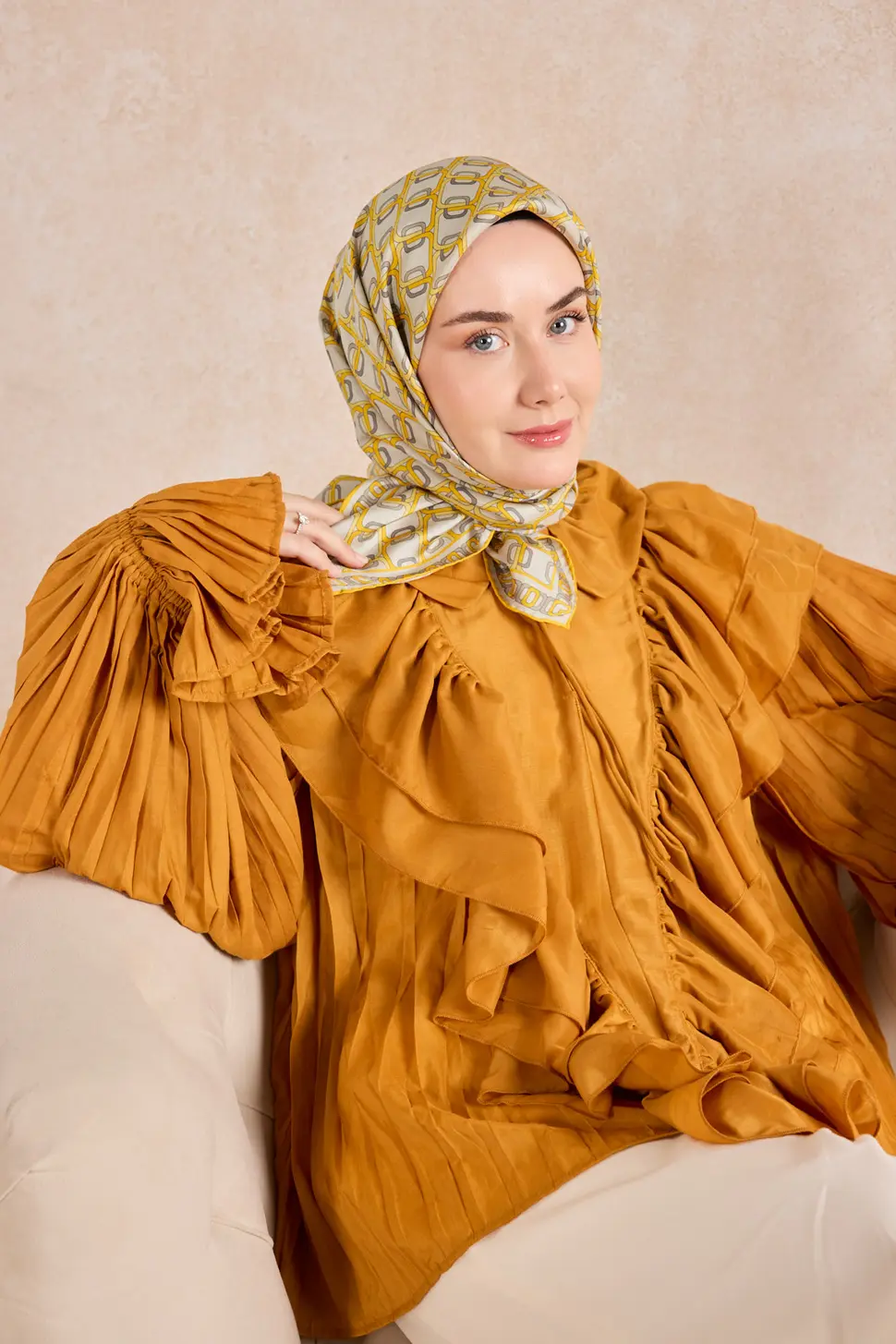 Silk Home Twill İpek Eşarp 11521-23 Zincir Açık Gri, Sarı