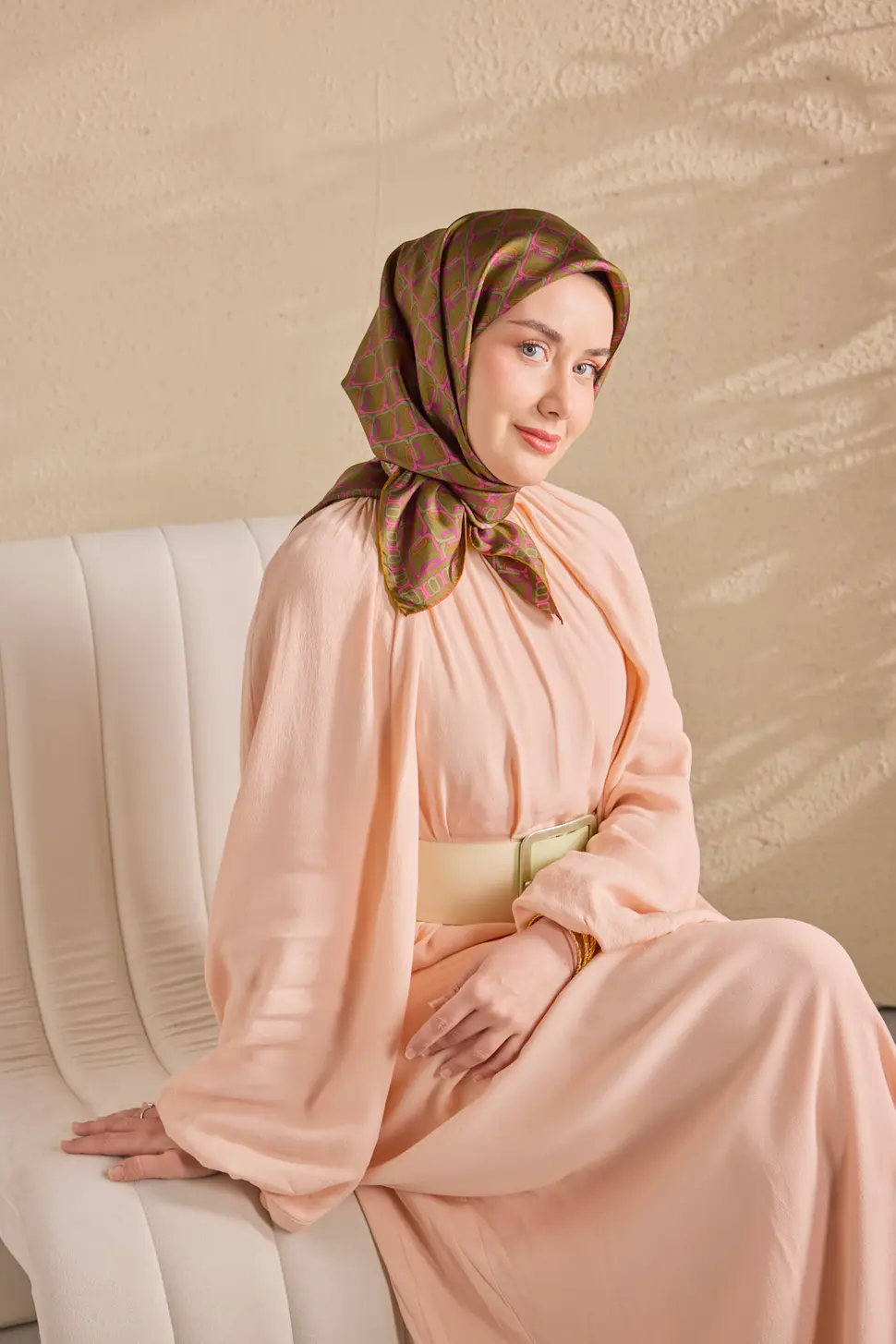 Silk Home Twill İpek Eşarp 11521-26 Zincir Yeşil Kahve