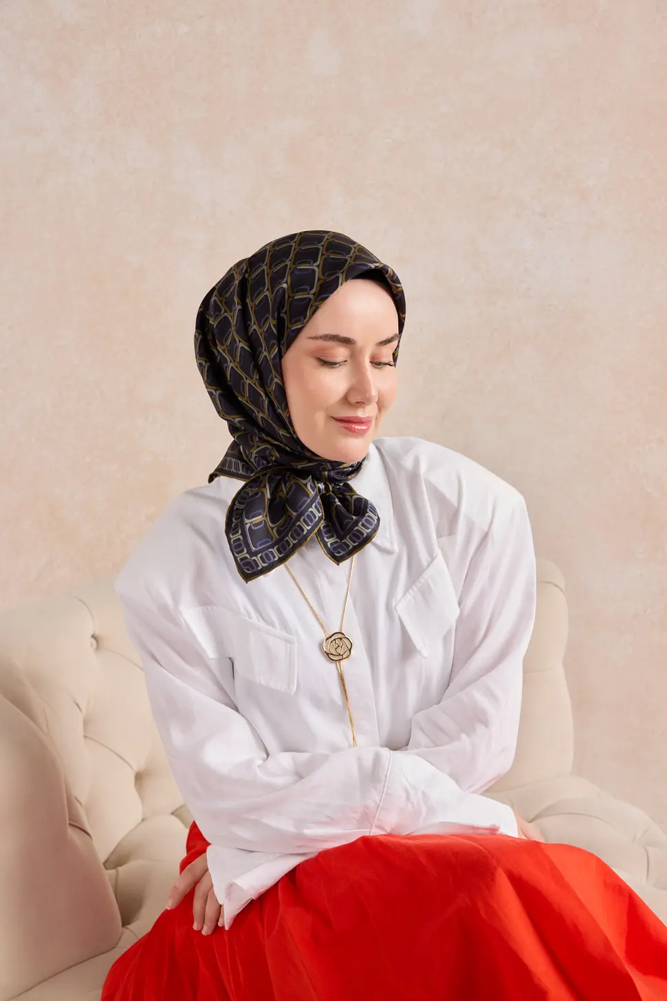 Silk Home Twill İpek Eşarp 11521-28 Zincir Koyu Lacivert