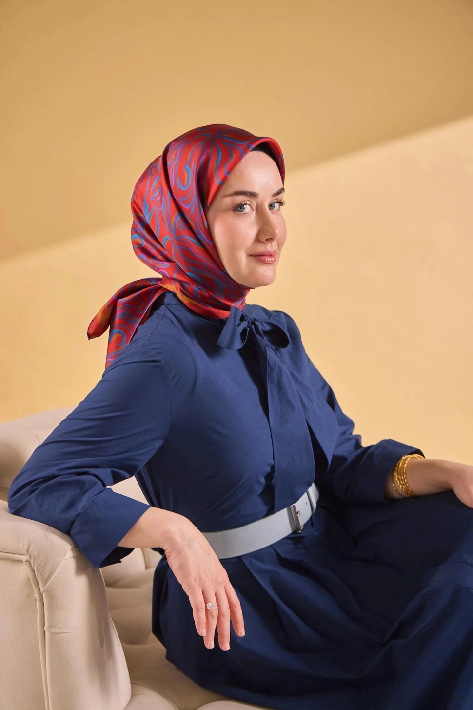 Silk Home Twill İpek Eşarp 11522-24 Koyu Kremit, Mavi
