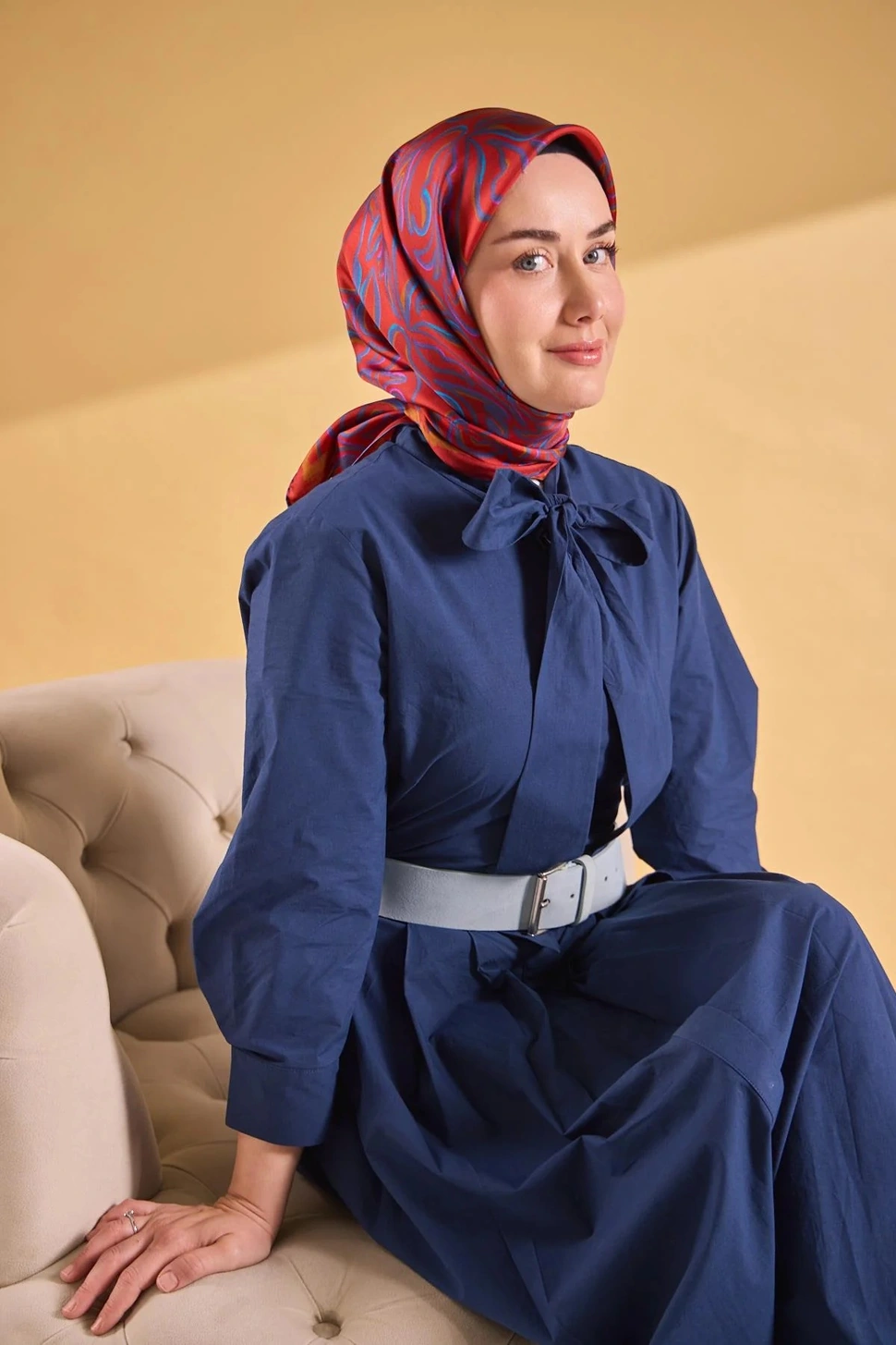 Silk Home Twill İpek Eşarp 11522-24 Koyu Kremit, Mavi