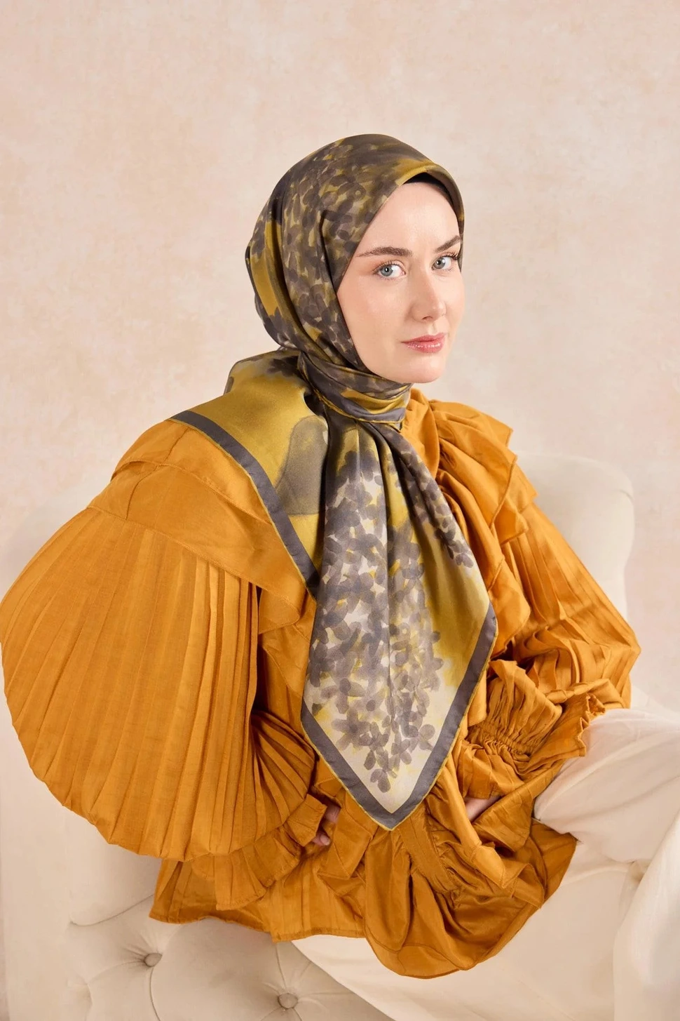 Silk Home Twill İpek Eşarp 11526-04 Hardal, Antrasit, Gri