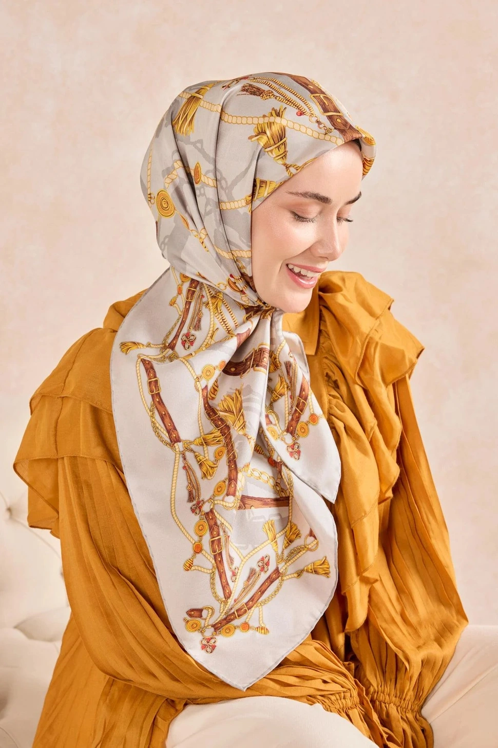 Silk Home Twill İpek Eşarp 11530-03 Gümüş, Kahverengi, Sarı