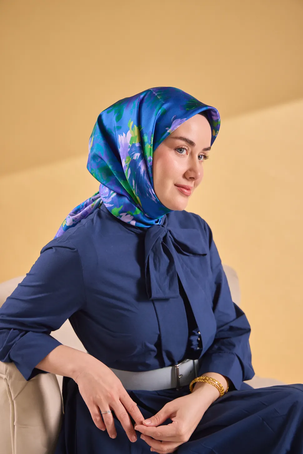 Silk Home Twill İpek Eşarp 11534-20 Koyu Mavi, Lila, Yeşil, Asit