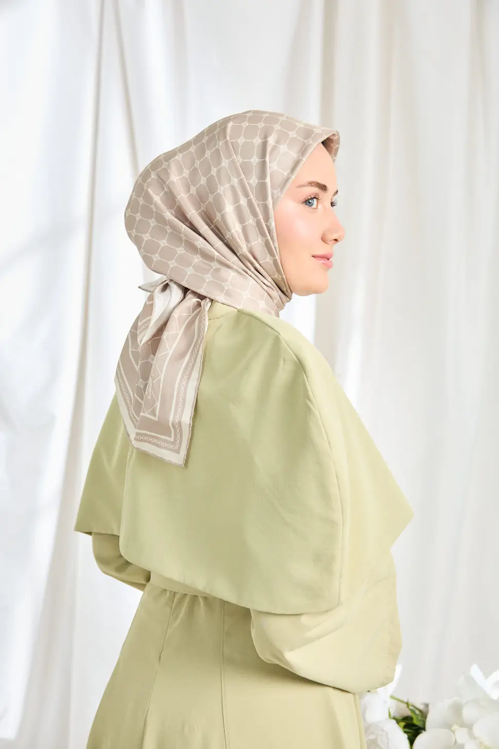 Silk Home Twill İpek Eşarp Monogram Bej