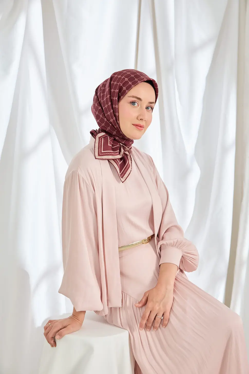 Silk Home Twill İpek Eşarp Monogram Bordo