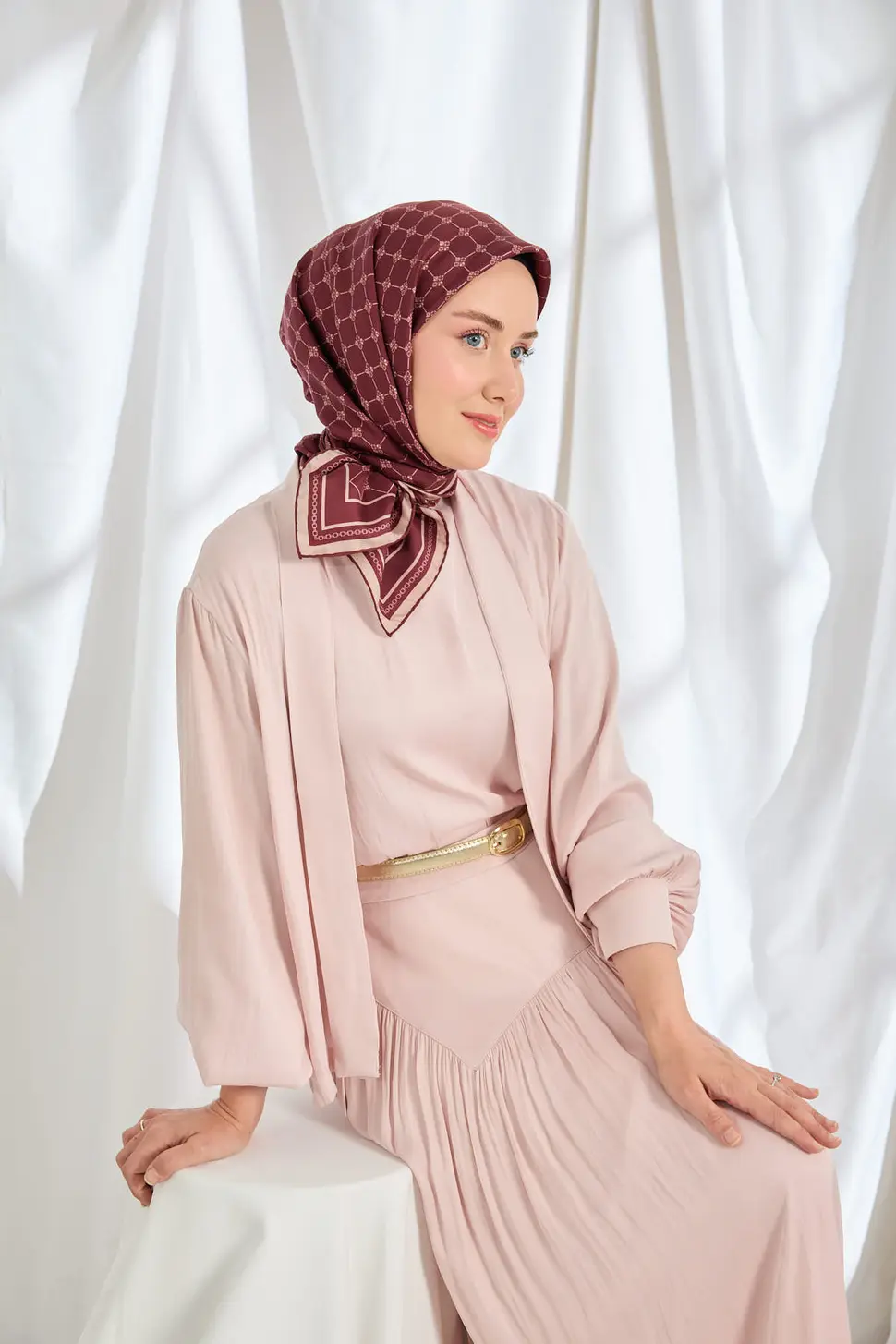 Silk Home Twill İpek Eşarp Monogram Bordo