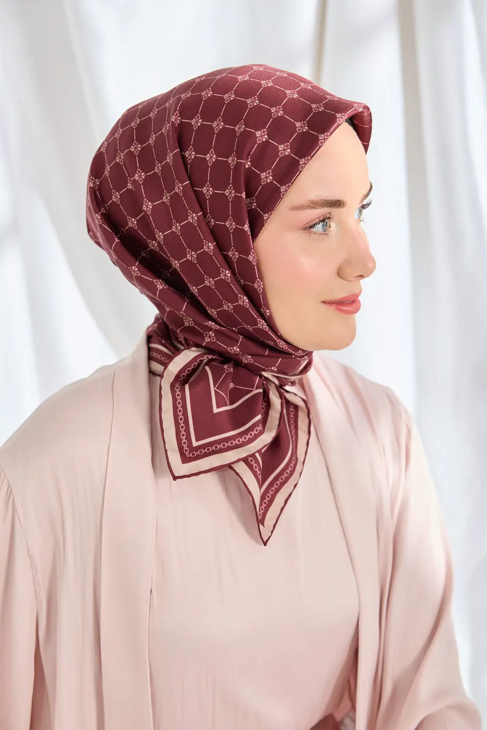 Silk Home Twill İpek Eşarp Monogram Bordo