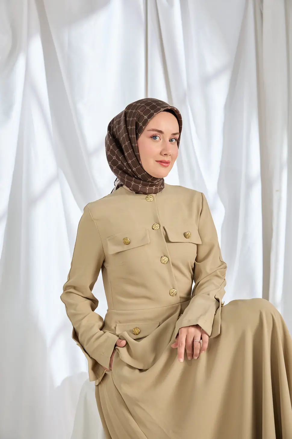 Silk Home Twill İpek Eşarp Monogram Kahverengi