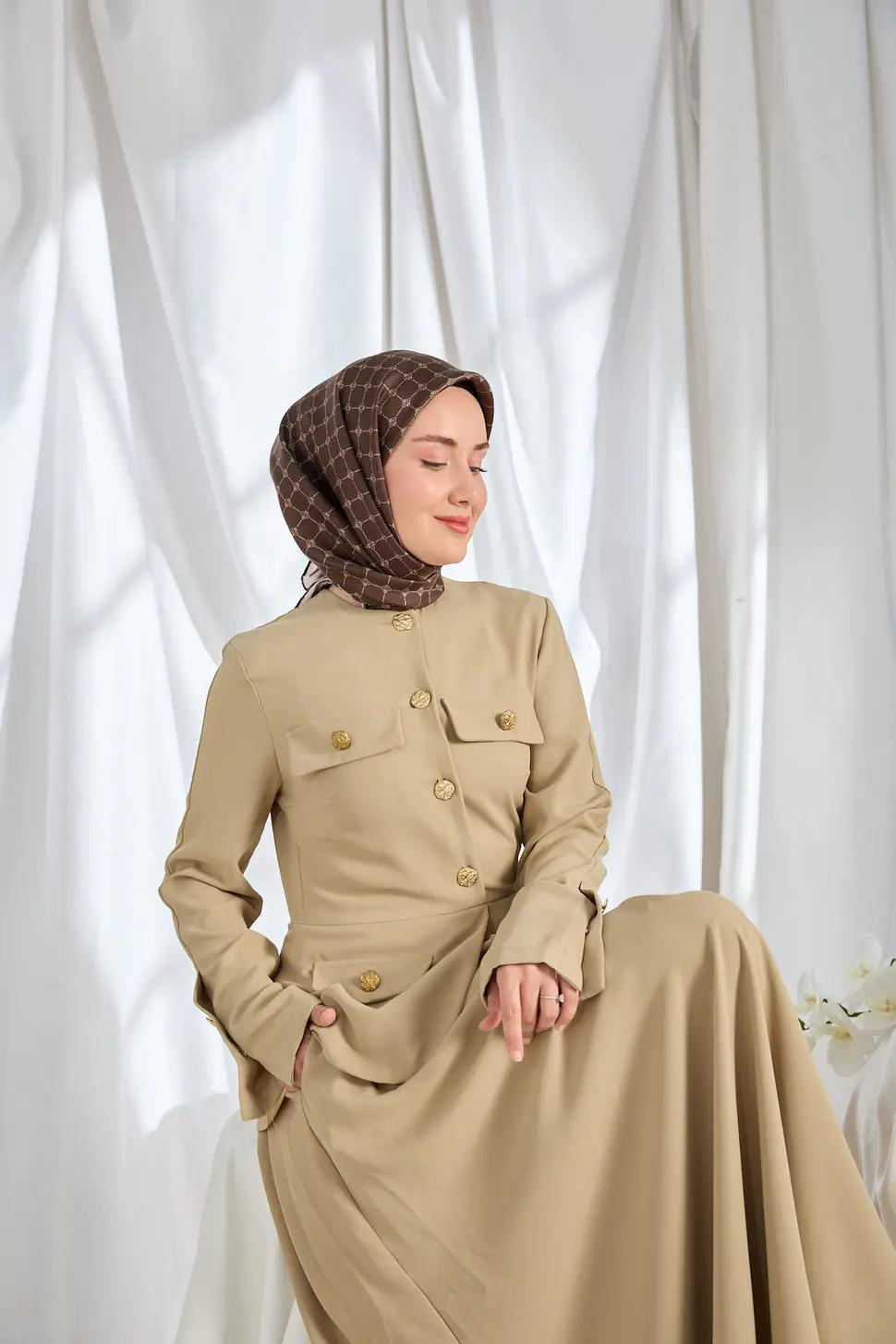 Silk Home Twill İpek Eşarp Monogram Kahverengi