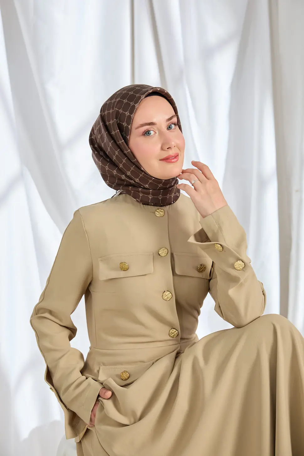 Silk Home Twill İpek Eşarp Monogram Kahverengi