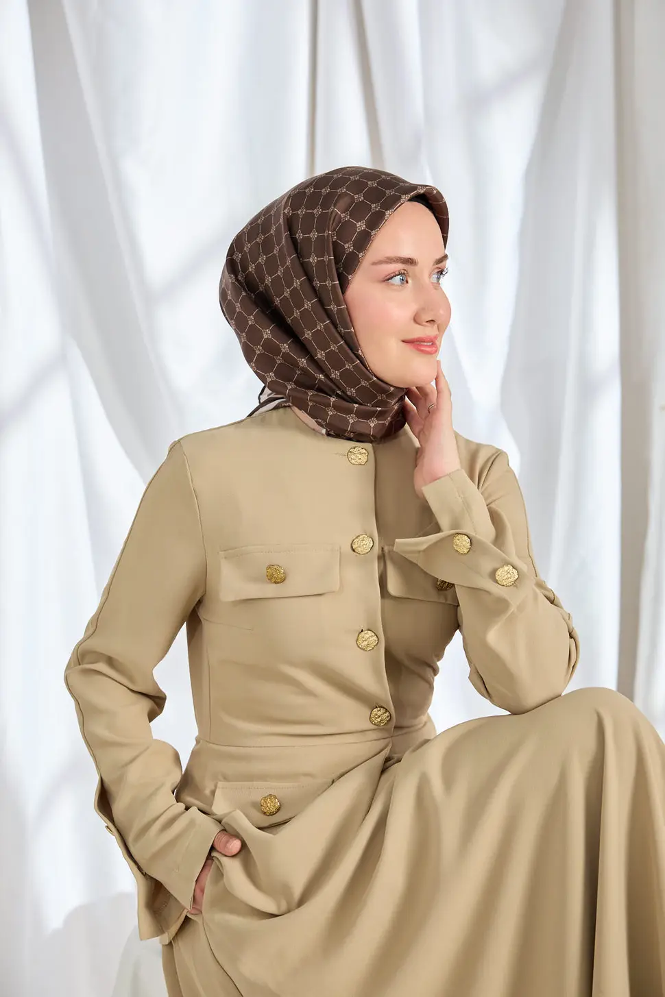 Silk Home Twill İpek Eşarp Monogram Kahverengi