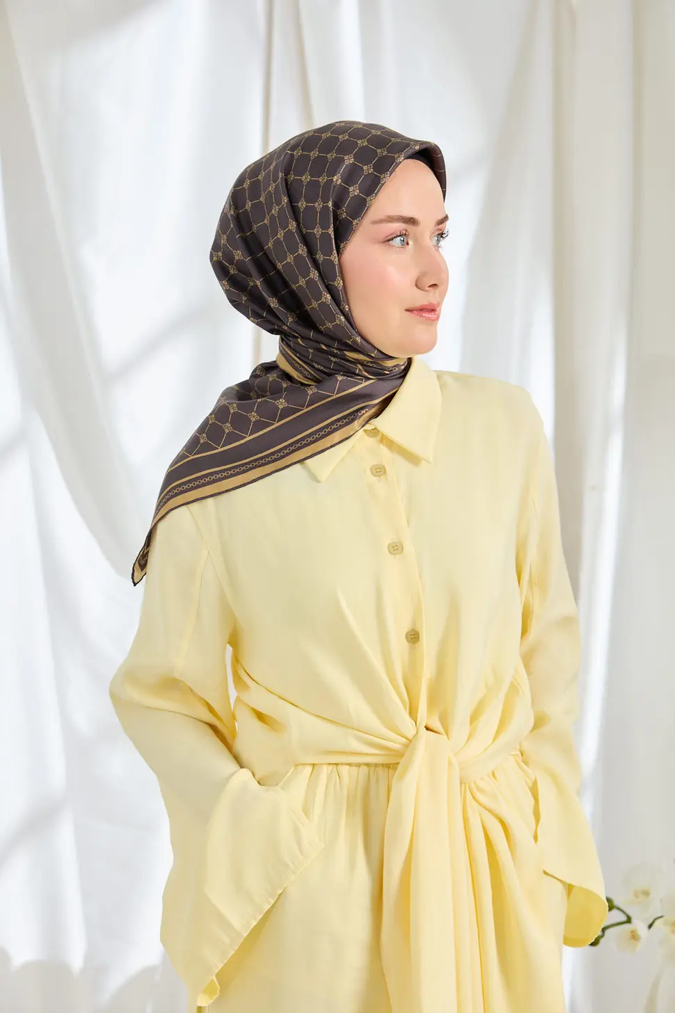Silk Home Twill İpek Eşarp Monogram Acı Kahve