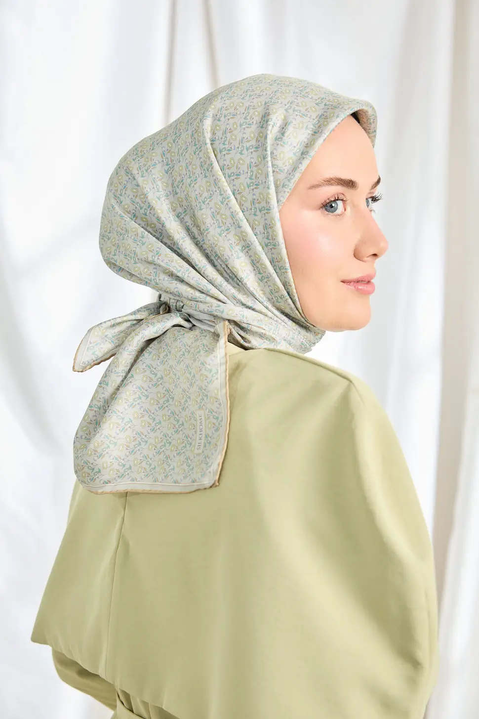 Silk Home Twill İpek Eşarp Mini Bouquet Mavi Gri