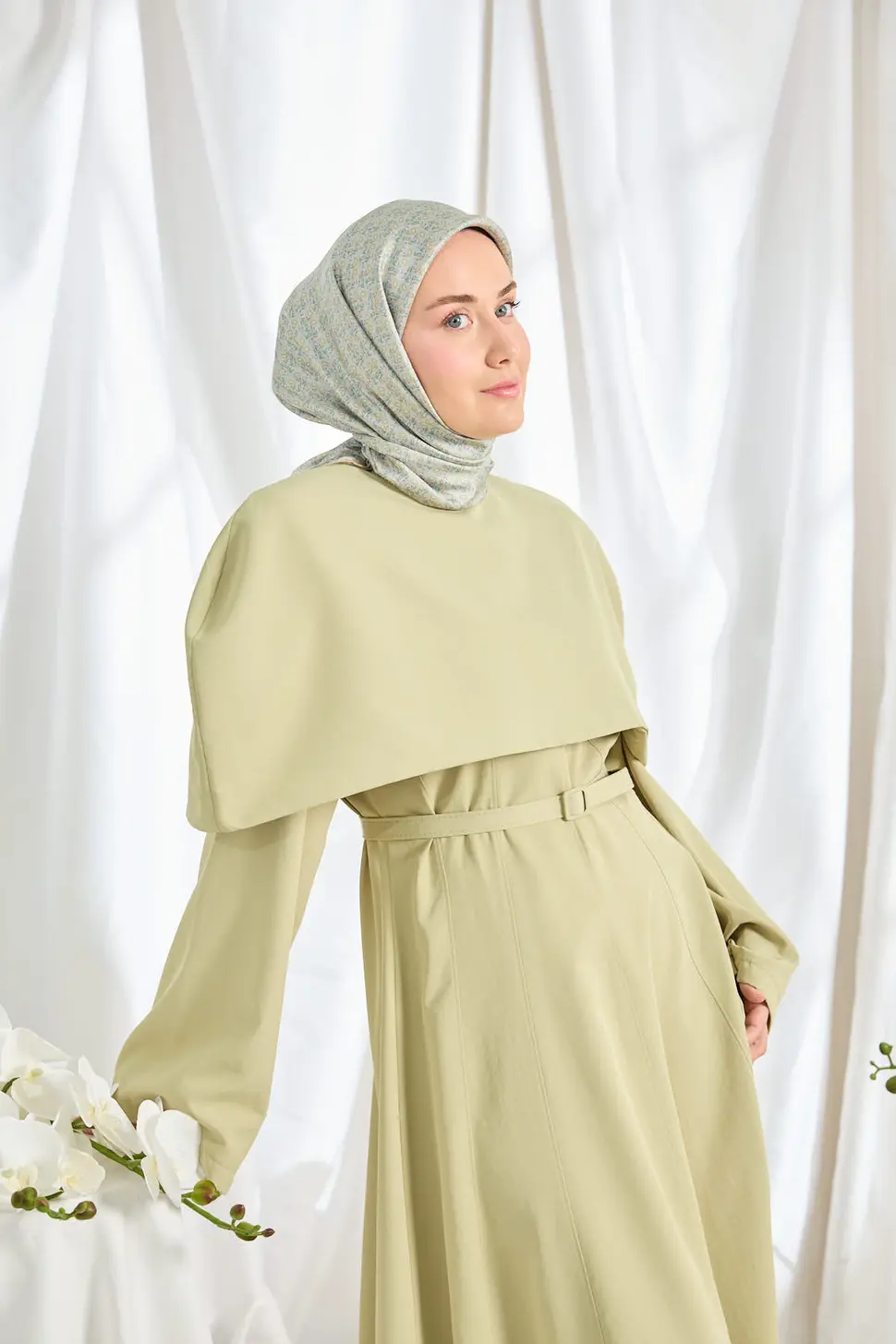 Silk Home Twill İpek Eşarp Mini Bouquet Mavi Gri