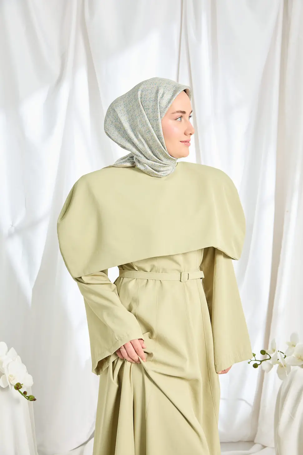 Silk Home Twill İpek Eşarp Mini Bouquet Mavi Gri