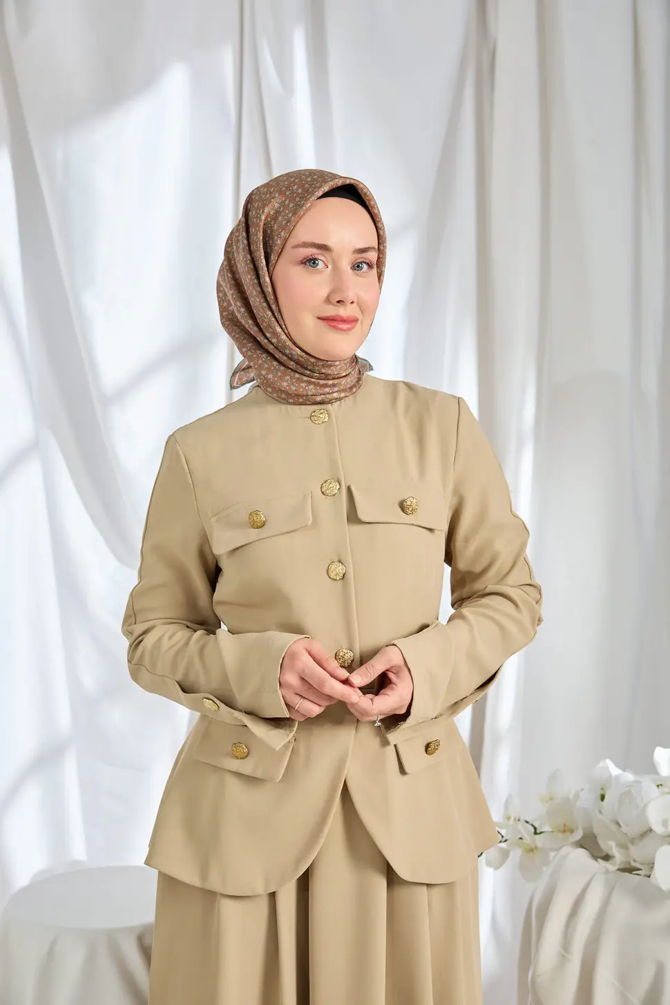 Silk Home Twill İpek Eşarp Mini Bouquet Kahverengi