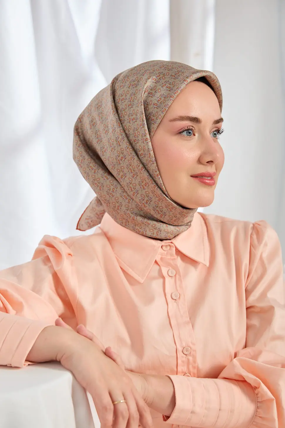 Silk Home Twill İpek Eşarp Mini Bouquet Vizon