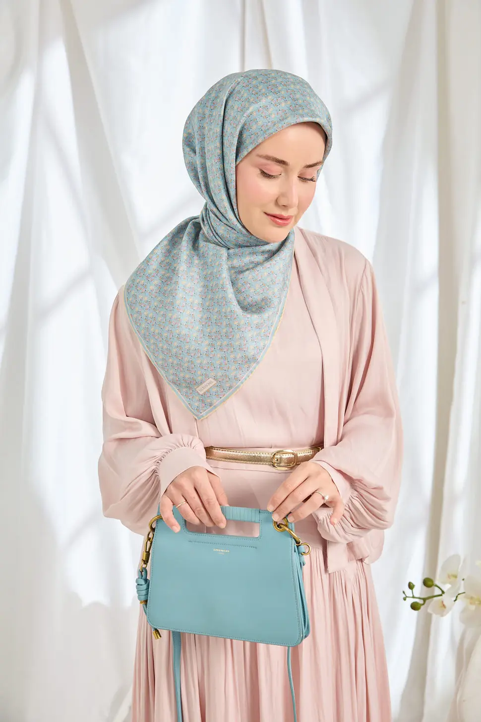 Silk Home Twill İpek Eşarp Mini Bouquet Bebe Mavi