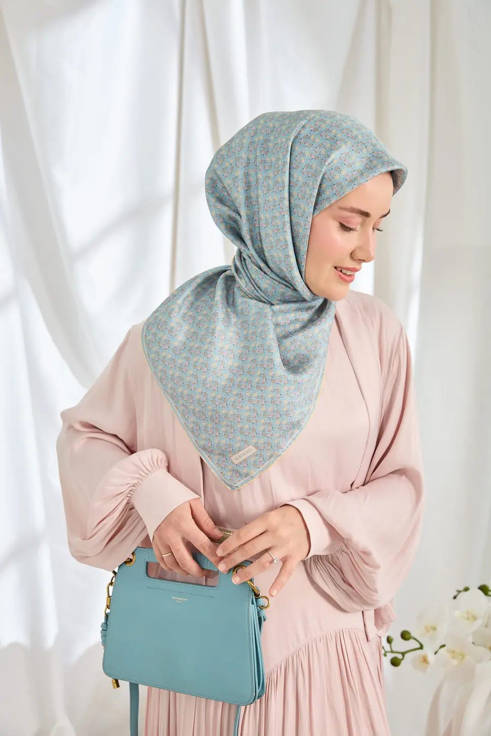 Silk Home Twill İpek Eşarp Mini Bouquet Bebe Mavi