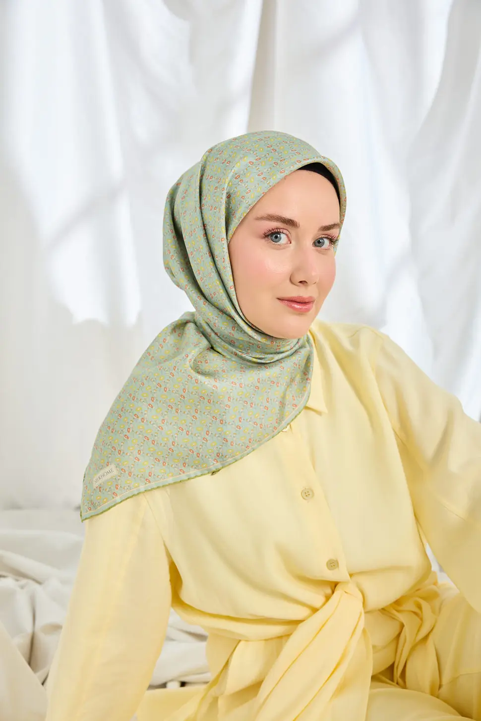 Silk Home Twill İpek Eşarp Mini Bouquet Mint Yeşil