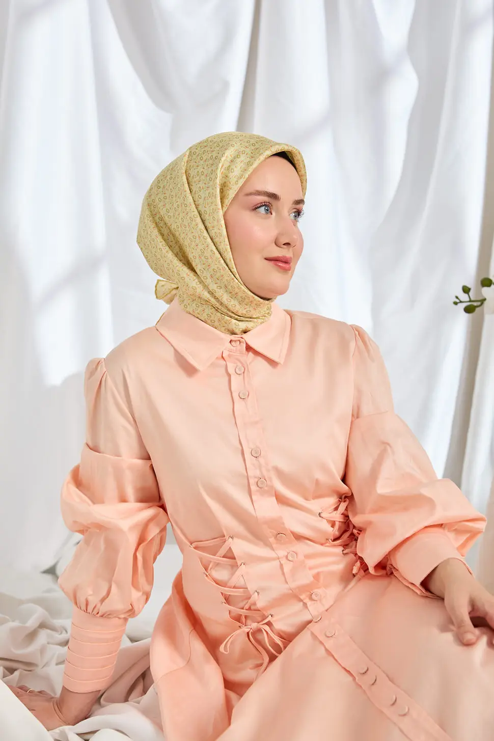 Silk Home Twill İpek Eşarp Mini Bouquet Açık Sarı