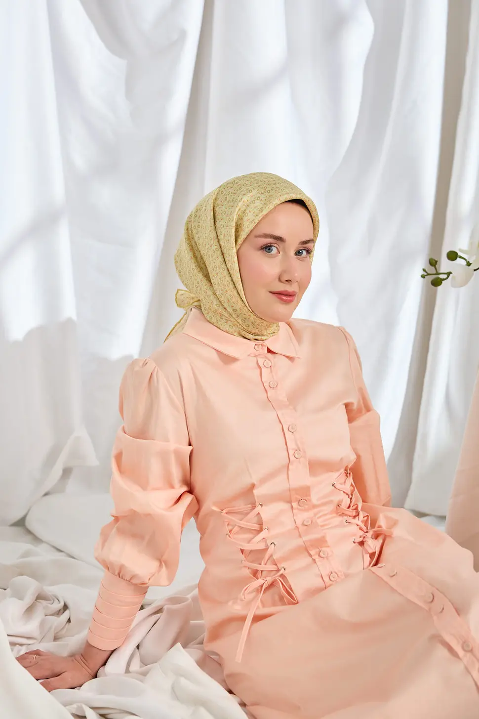 Silk Home Twill İpek Eşarp Mini Bouquet Açık Sarı