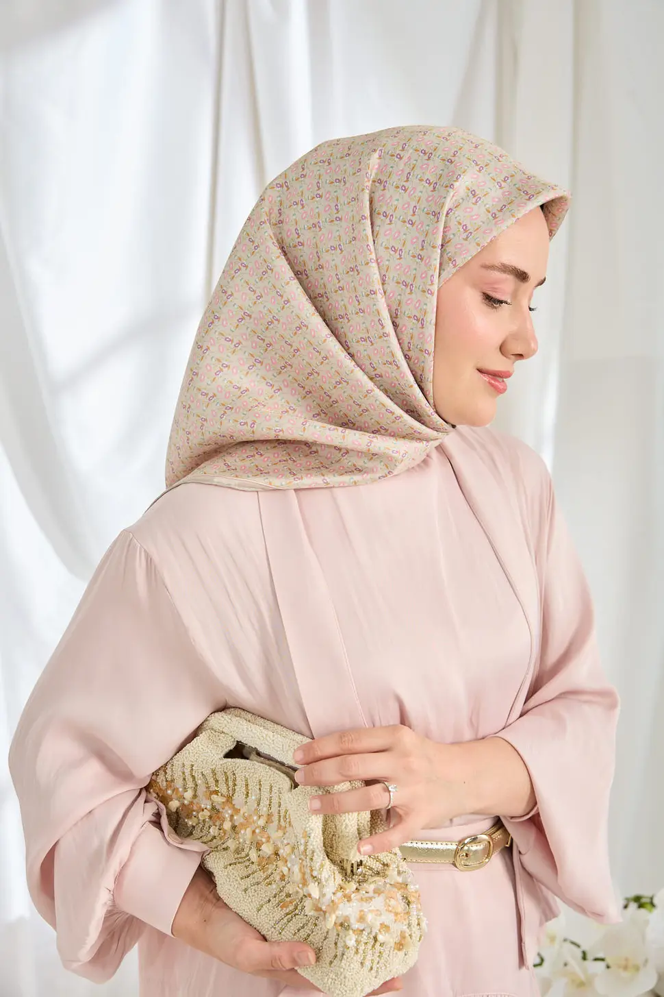 Silk Home Twill İpek Eşarp Mini Bouquet Açık Vizon
