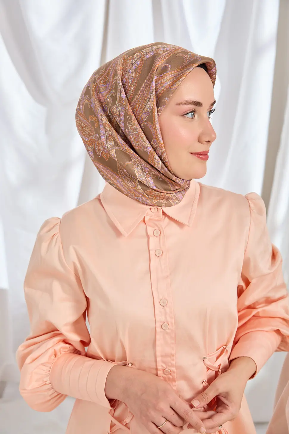 Silk Home Twill İpek Eşarp Ottoman Paisley Yeşil Kahve