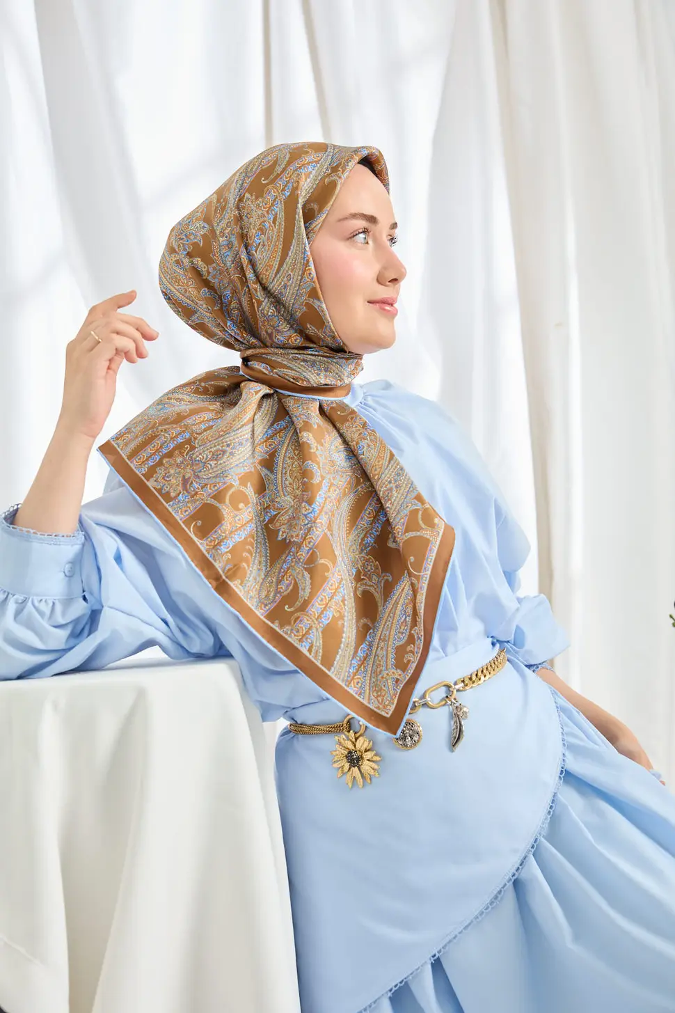 Silk Home Twill İpek Eşarp Ottoman Paisley Karamel